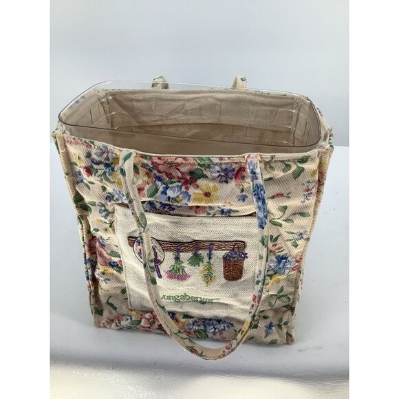 LONGABERGER HOMESTEAD Lined Tote Bag Ivory Color Floral With Embroidered Pocket - Picture 2 of 14